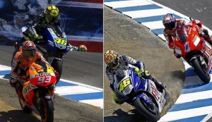 Ieri e Oggi: Marquez infila Rossi come lo stesso Valentino fece con Stoner al "cavatappi"
