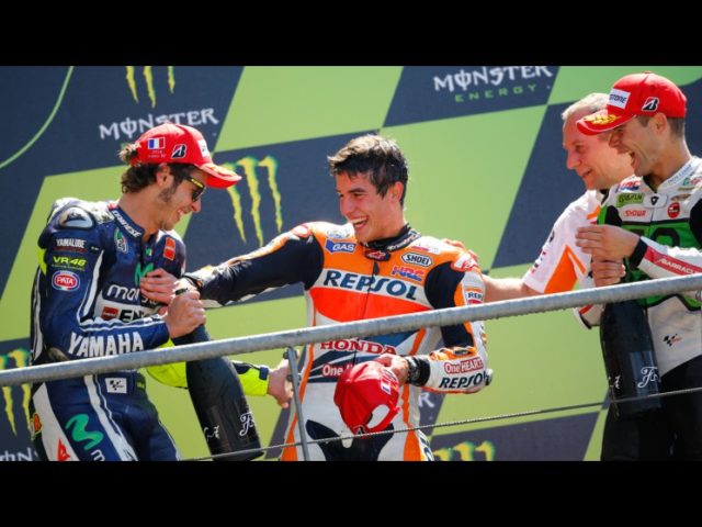 La gioia di Rossi, Marquez e Bautista sul podio