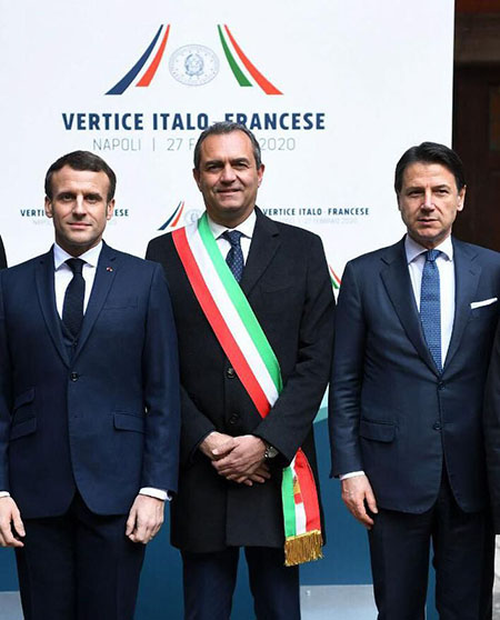 Emmanuel Macron, Luigi de Magistris e Giuseppe Conte
