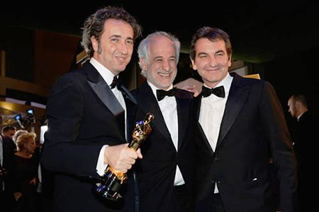 Paolo Sorrentino, Toni Servillo e Nicola Giuliano alla premiazione degli Oscar