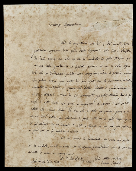 Biblioteca Nazionale Napoli con lettera autografa di Giacomo Leopardi