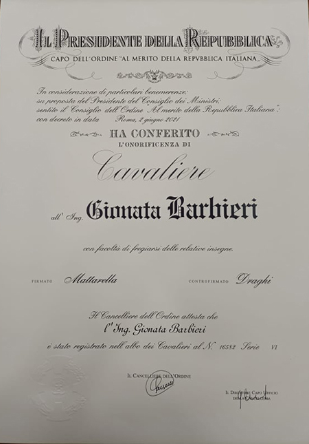 Ing. Gionata Barbieri Cavaliere della Repubblica Italiana