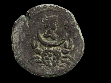Luna, goddess of the Moon. Beneath her is the zodiac sign Cancer  Photo Credit Dafna Gazit Israel Antiquities Authority 