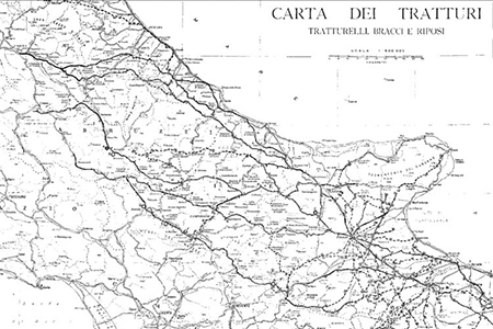 Fig. 1 - Mappa dei tratturi e tratturelli, bracci e riposi nell'Italia Centro-Meridionale